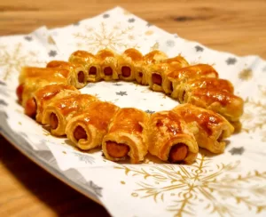 Knakworst in bladerdeeg kerstkrans3